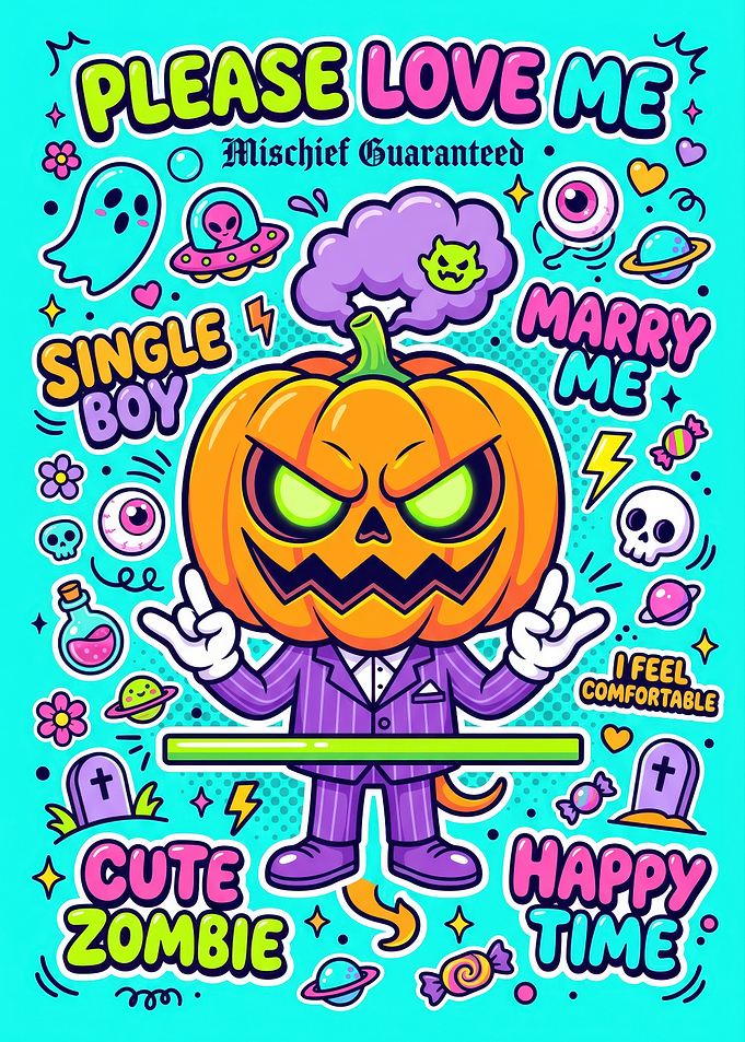 Halloween Pumpkin Character Doodle Poster