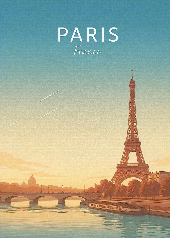 Vintage Paris France Travel Poster