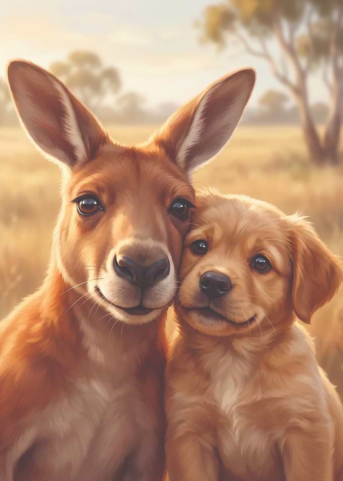 Kangaroo and Puppy Best Friends