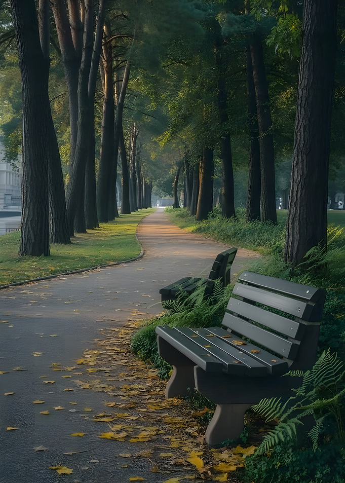 Serene Park Path with Benches
