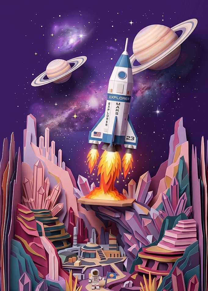 Papercraft Mars Explorer Rocket Launch