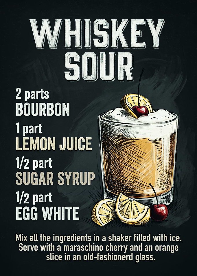 Whiskey Sour Cocktail Recipe Poster