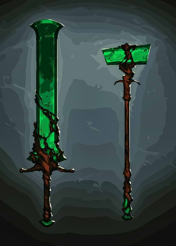 Emerald Crystal Sword and Hammer Set