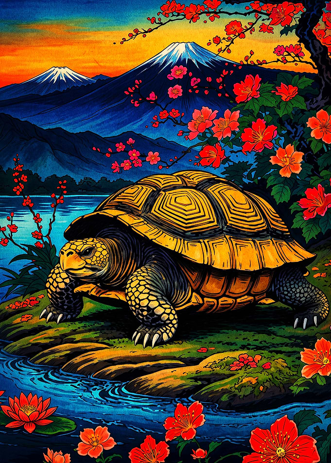 Tortoise by Mount Fuji