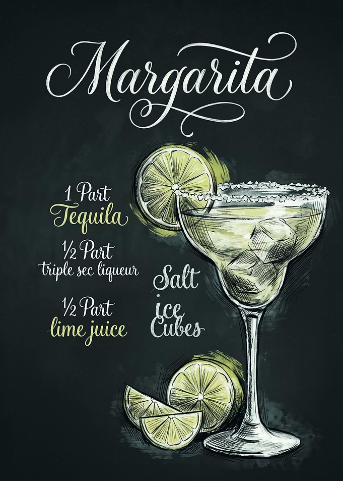 Margarita Cocktail Recipe Chalkboard Art