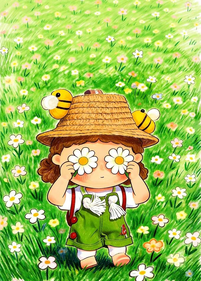 Cute Girl in Flower Field