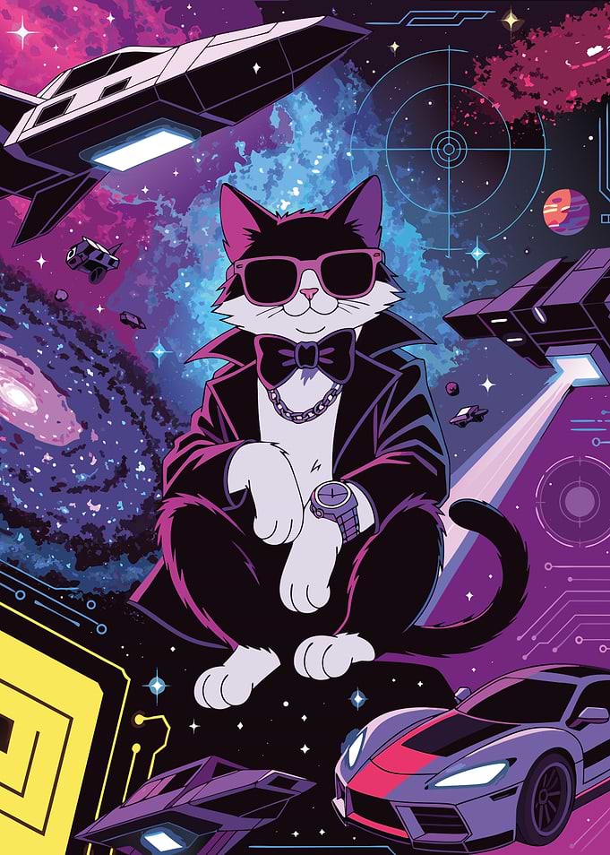 Cool Space Cat in Tuxedo