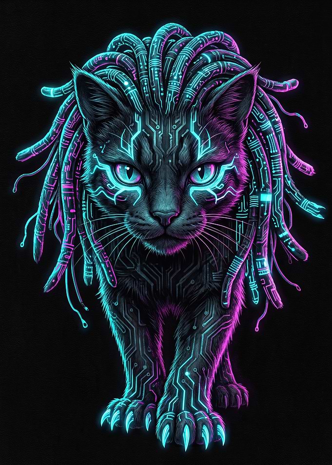 Cybernetic Neon Cat Digital Art