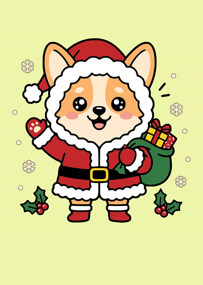 Cute Corgi Santa Claus Illustration