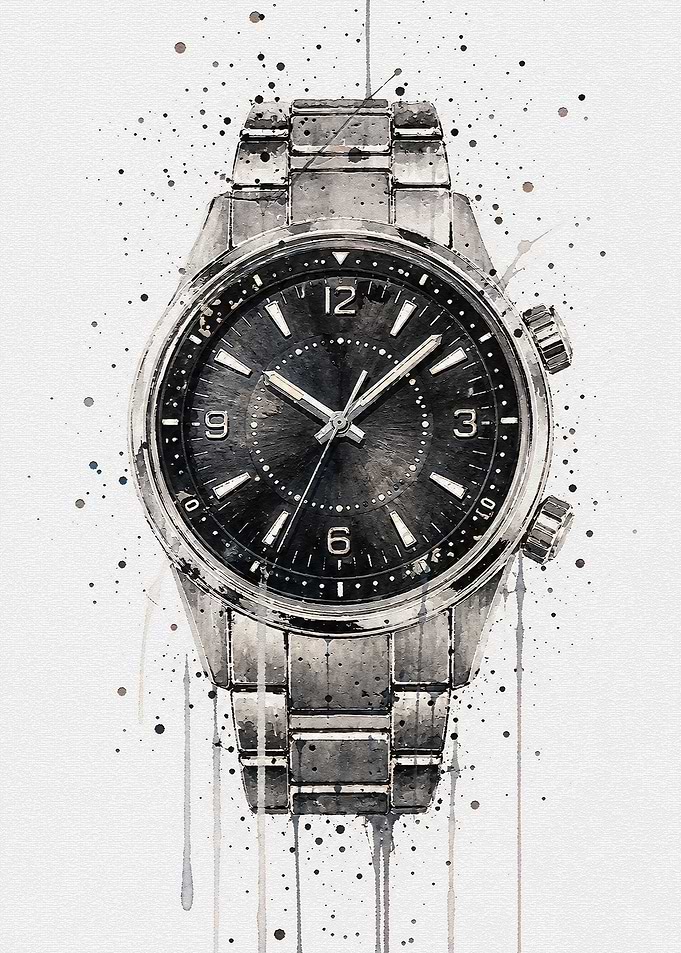 Watercolor Style Silver Wristwatch Illustration