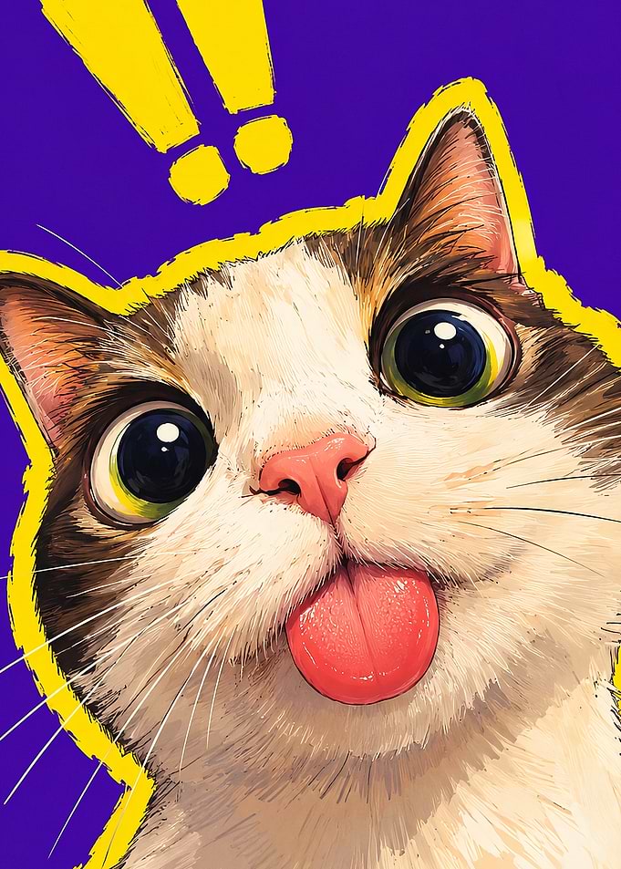Surprised Cat with Tongue Out