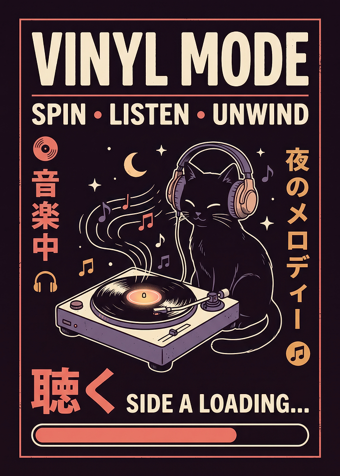 Vinyl Mode Cat Music Poster