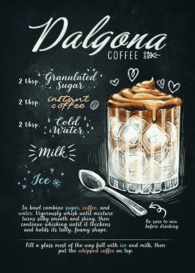 Dalgona Coffee Recipe Chalkboard Art
