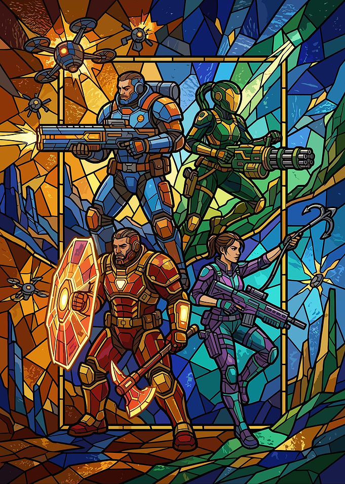 Stained Glass Sci-Fi Soldier Squad
