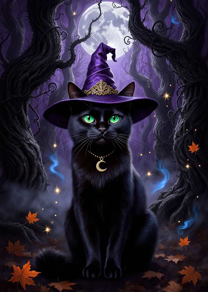 Black Cat Witch in Enchanted Forest