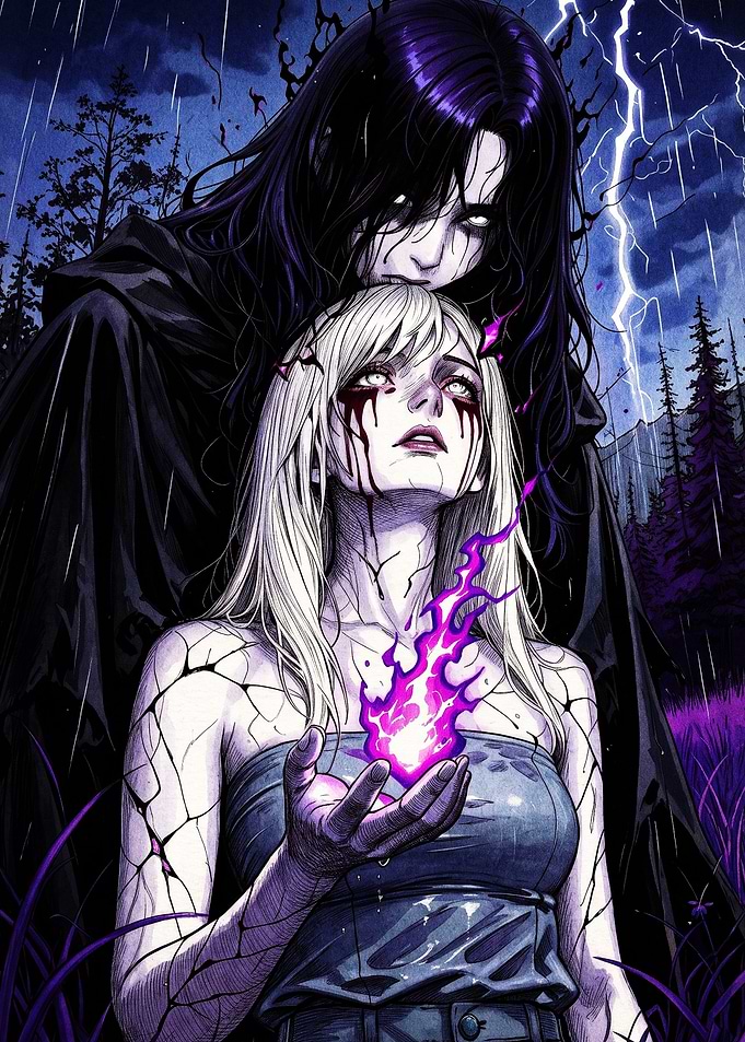 Dark Fantasy Sorceress and Shadow Spirit