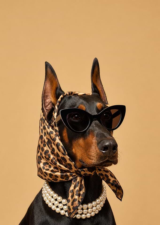 Stylish Doberman in Leopard Print Scarf
