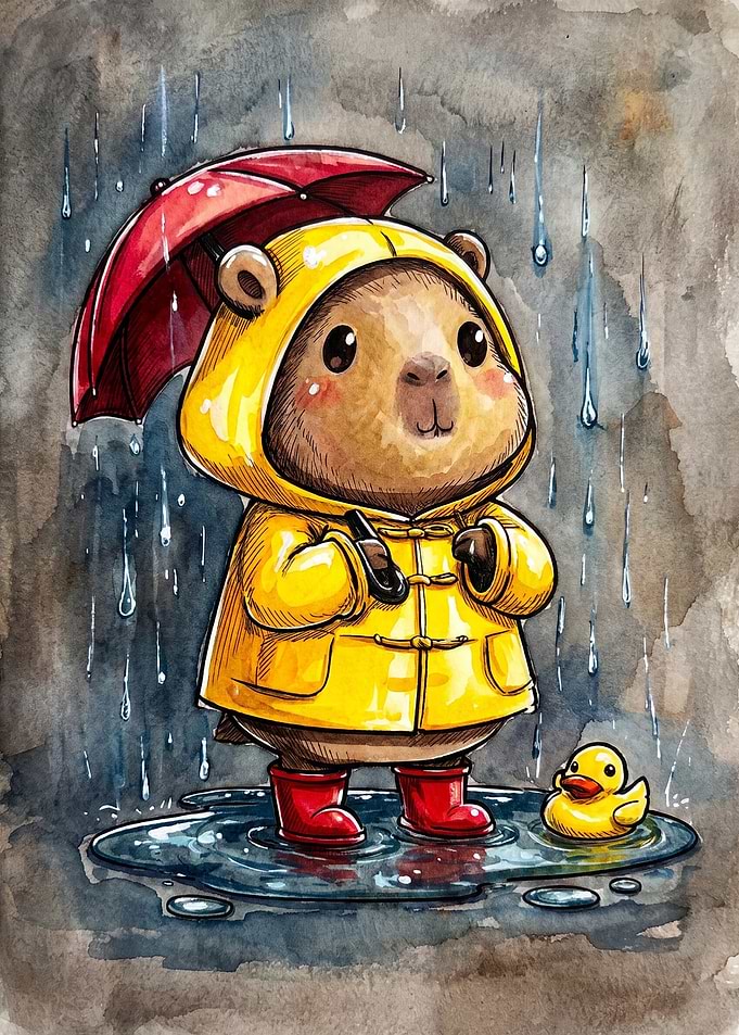 Cute Capybara in Raincoat