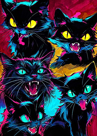 Neon Black Cat Expressions Collage