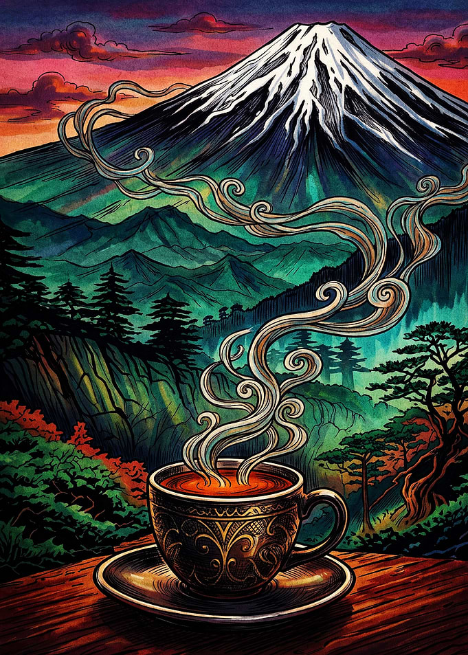 Mount Fuji Coffee Morning Art