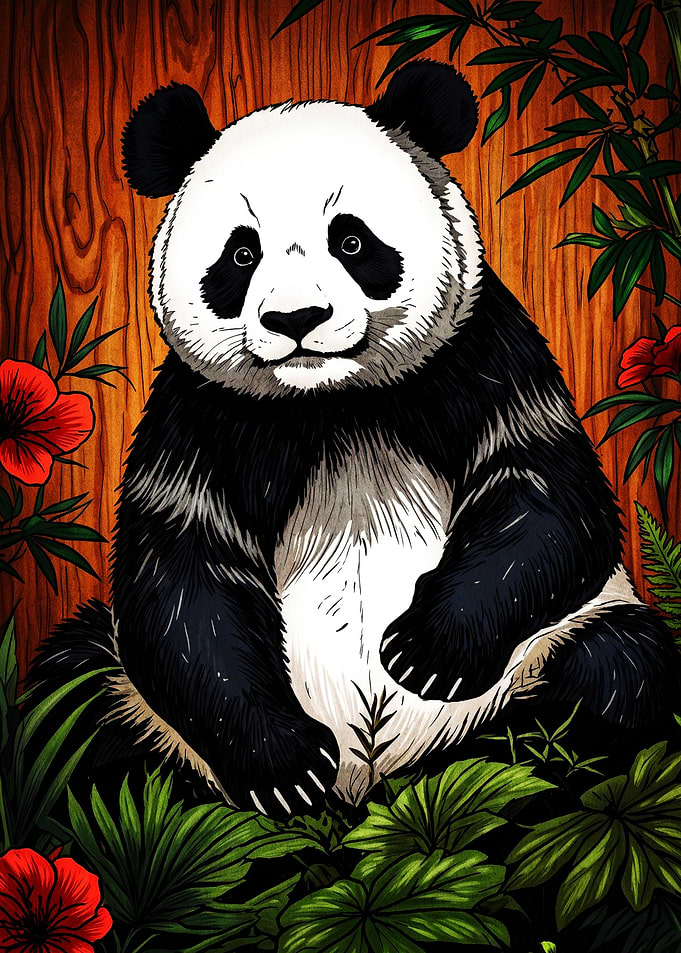 Artistic Panda in Tropical Forest