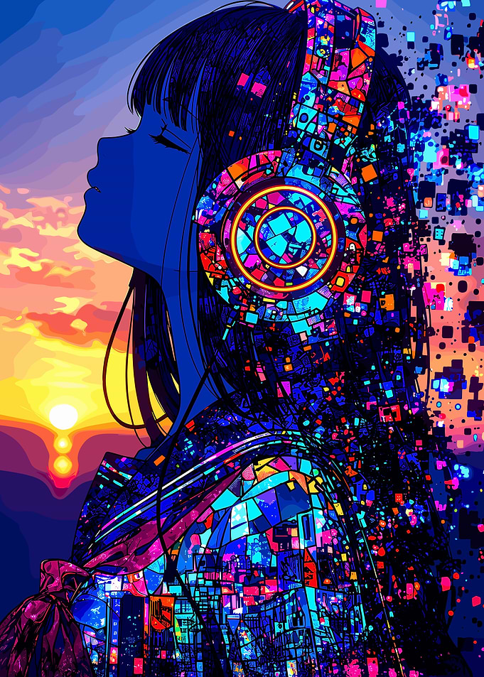 Anime Girl Listening to Music