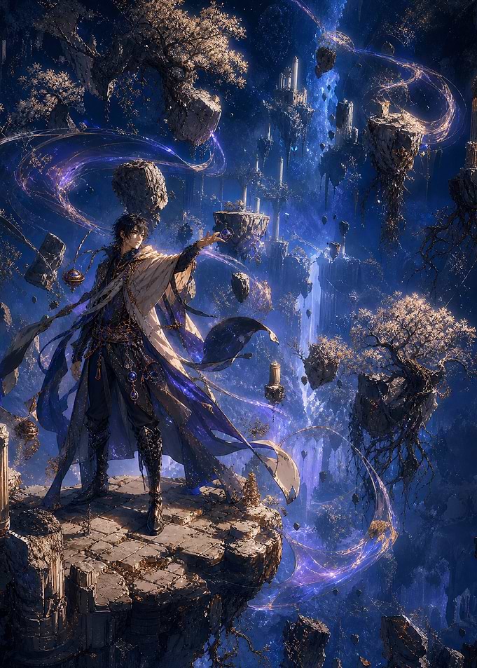 Fantasy Mage in Floating Celestial Realm