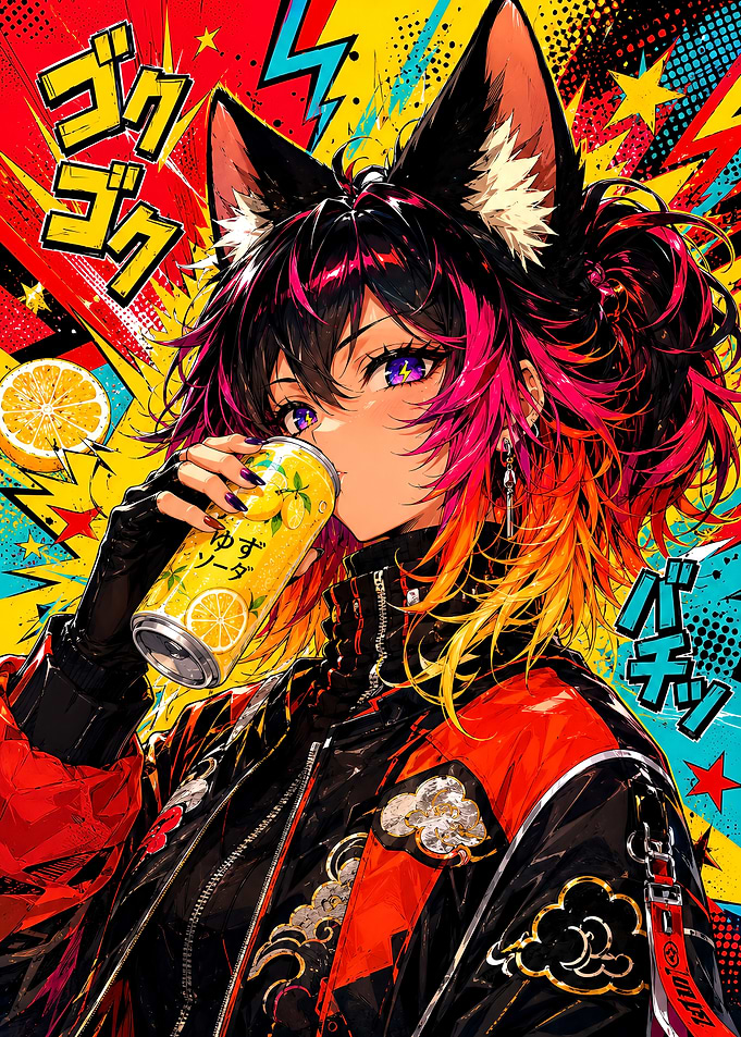 Anime Girl Drinking Yuzu Soda
