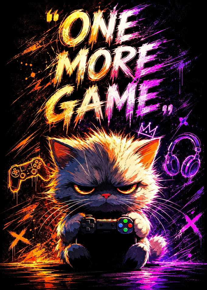 One More Game Gaming Cat