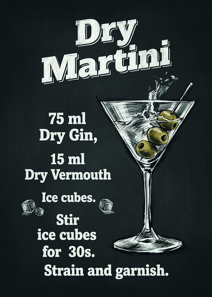 Dry Martini Cocktail Recipe Poster