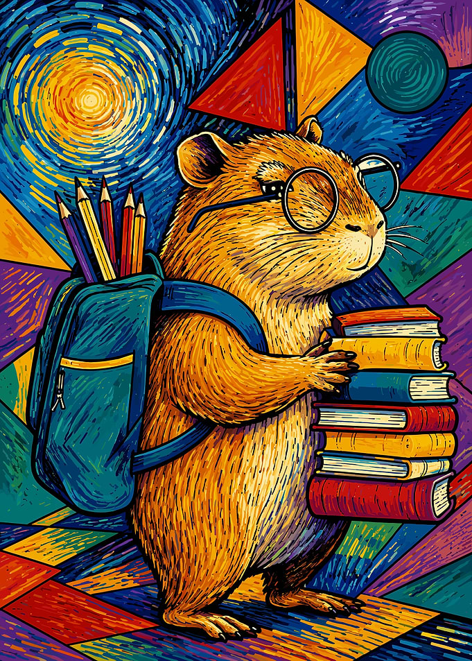 Studious Hamster with Books and Backpack