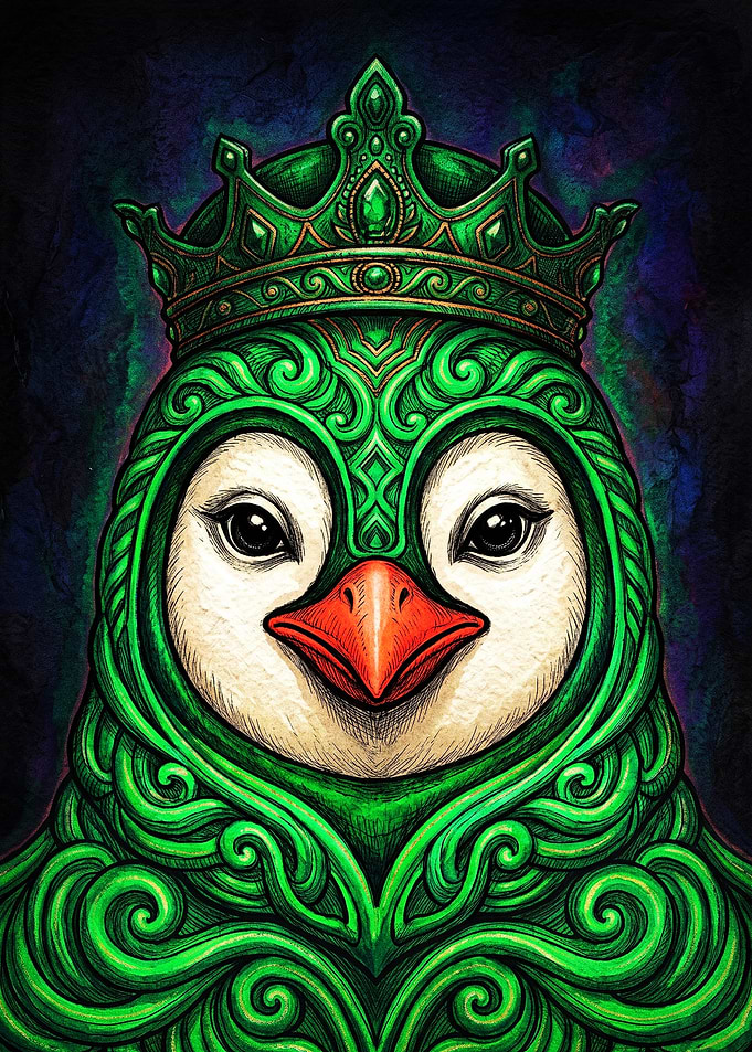 Royal Penguin in Green Ornamentation