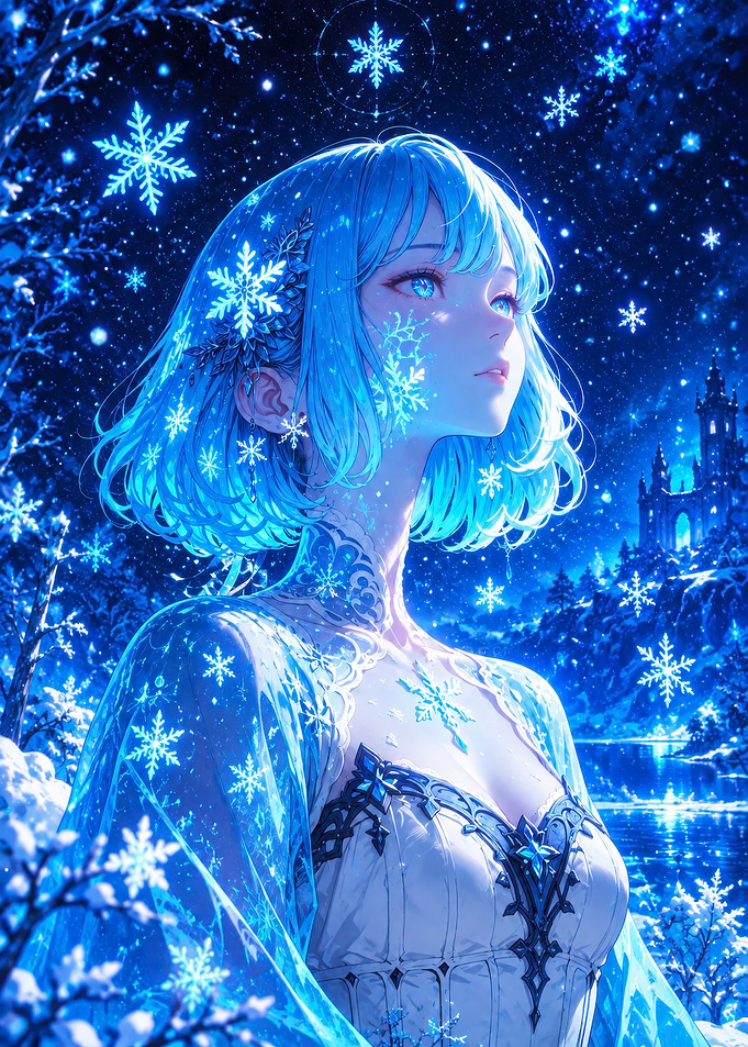 Ethereal Winter Queen Anime Portrait