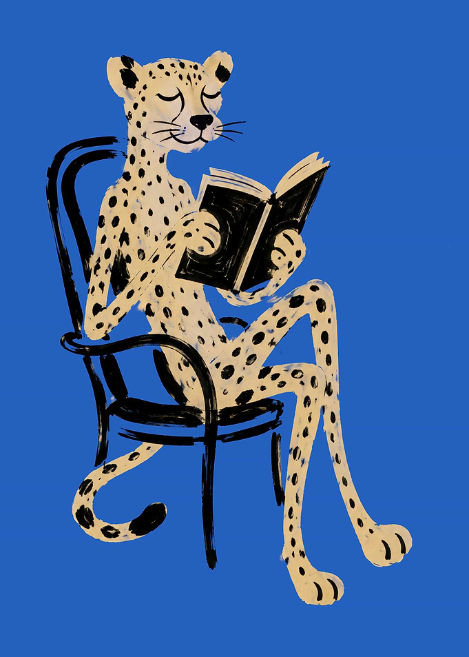 Cheetah Reading a Book Illustration