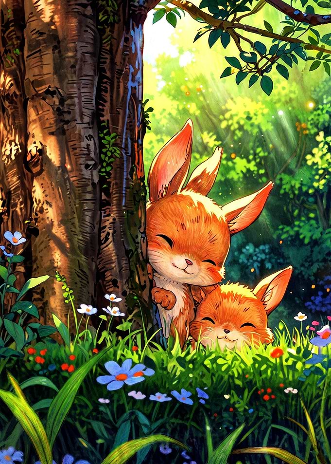 Two Cute Foxes in Forest