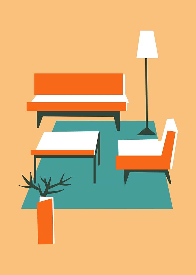 Mid-Century Modern Living Room Illustration