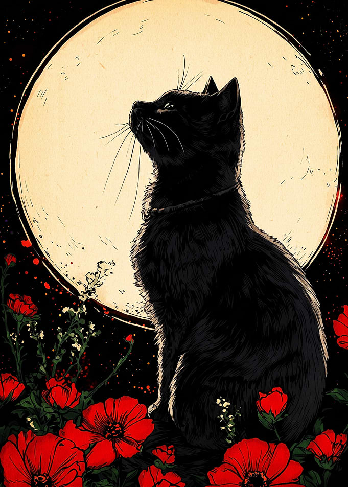 Black Cat Under Full Moon