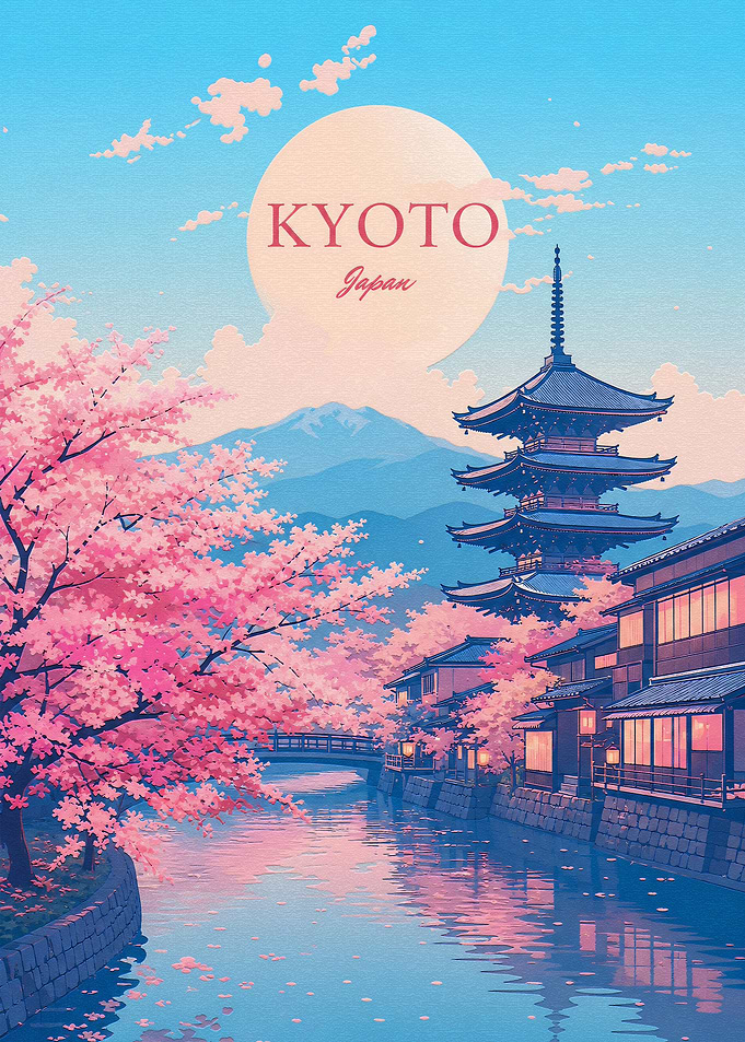 Kyoto Japan Cherry Blossom Travel Poster