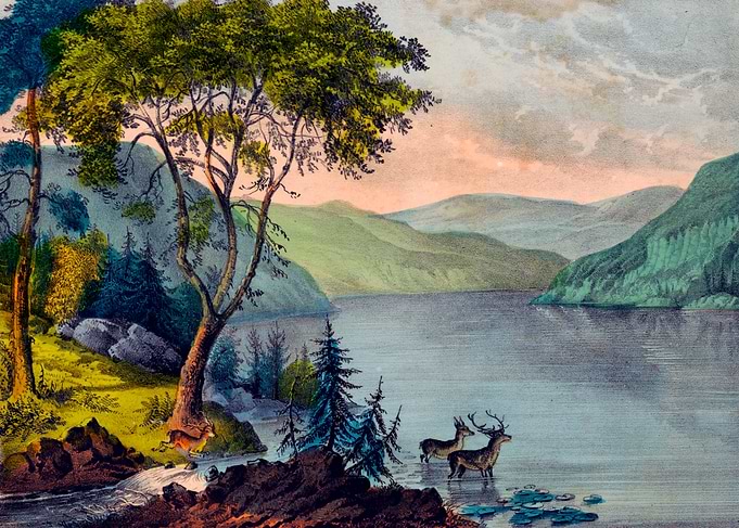 Lake George Adirondack Mountains Lithograph