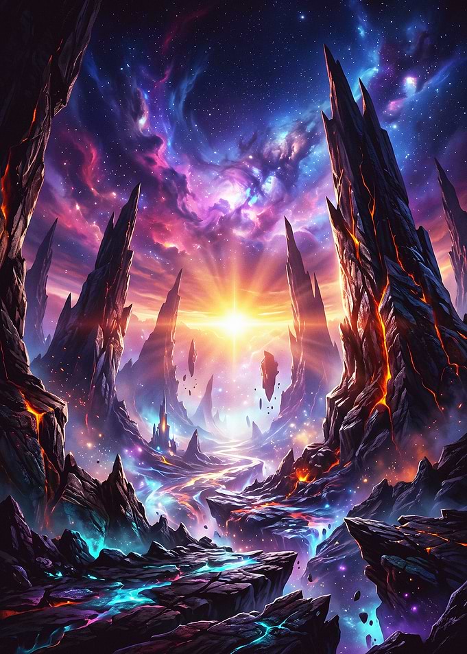 Cosmic Fantasy Landscape with Glowing Spires