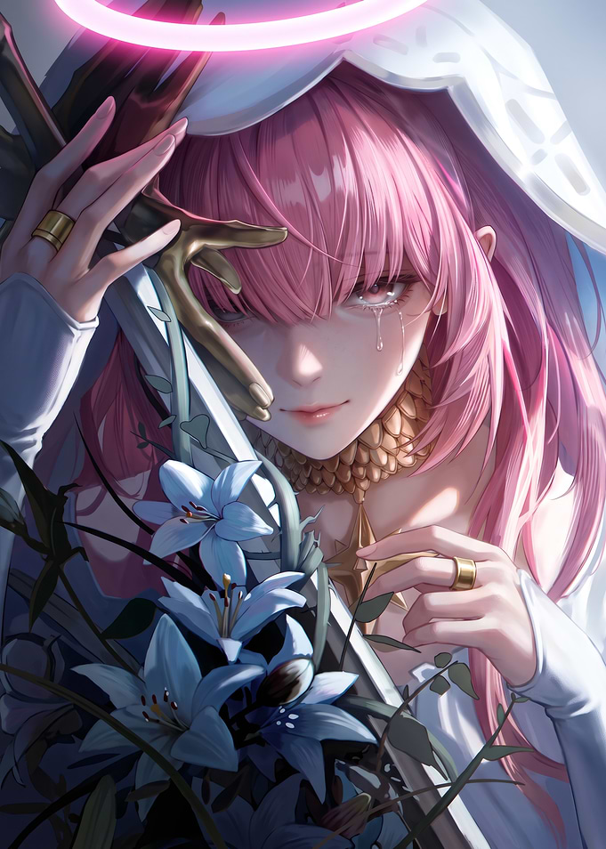 Crying Angel with Pink Hair