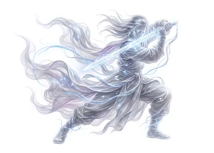 Ethereal Spectral Warrior with Glowing Sword
