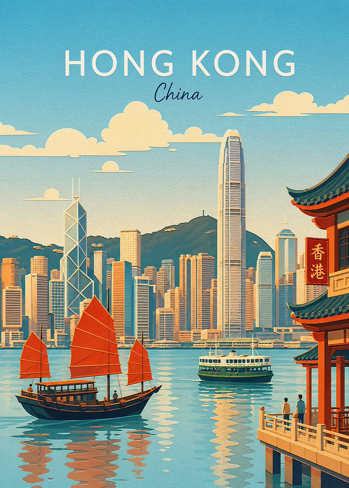Vintage Style Hong Kong Travel Poster