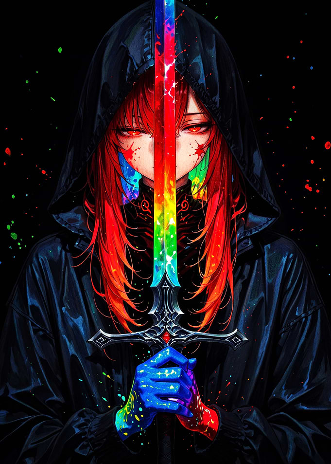 Anime Girl Holding Rainbow Sword