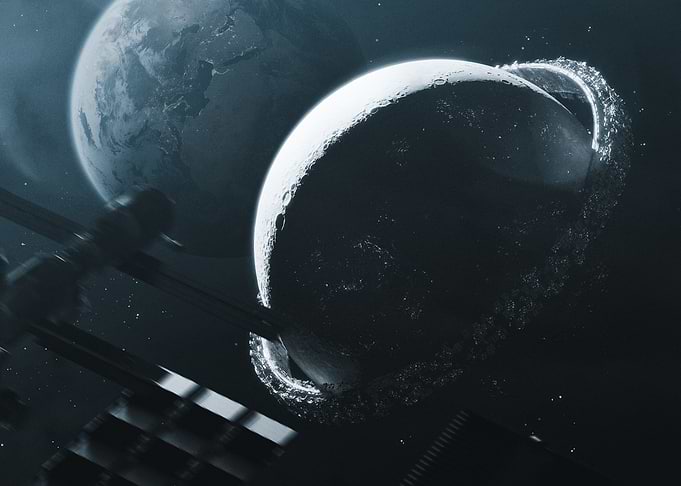 Moon with Debris Ring in Space