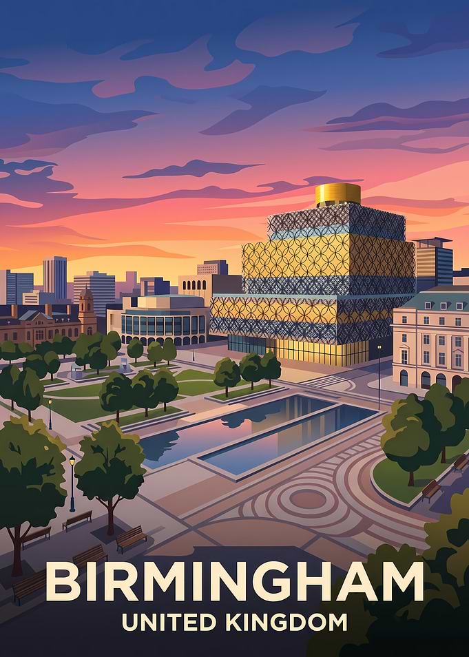 Birmingham Cityscape Travel Poster