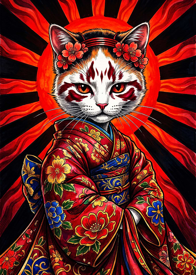 Japanese Kimono Cat Portrait