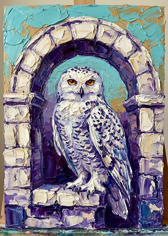 Impasto Oil Painting of Snowy Owl