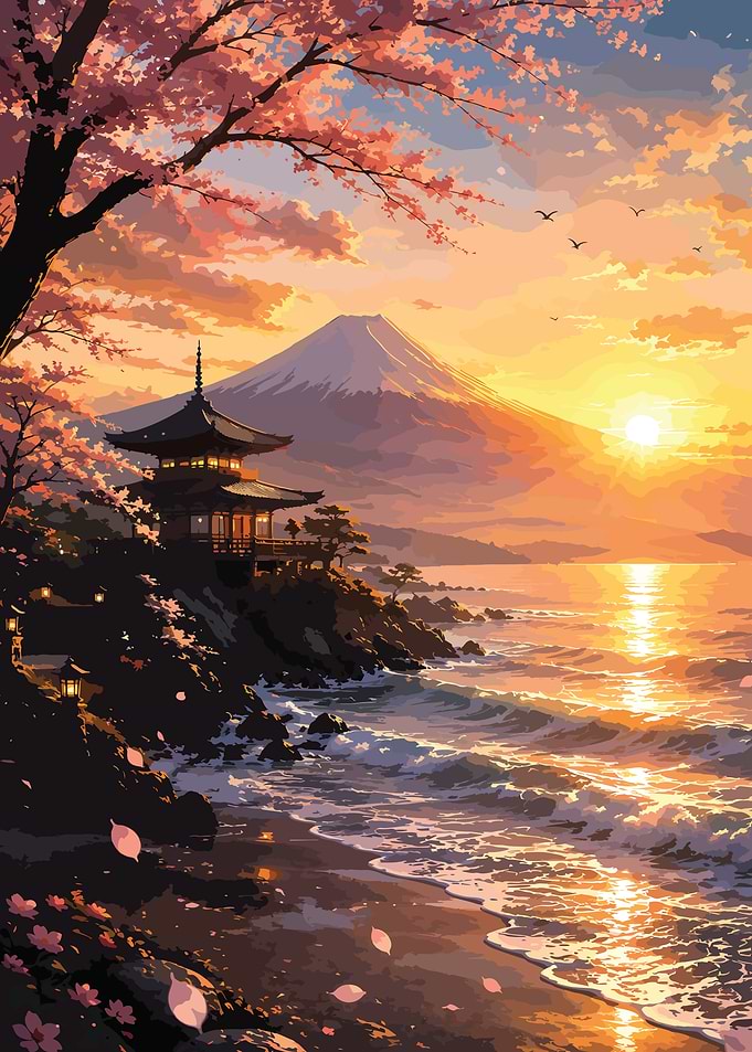 Sunset at Mount Fuji with Pagoda