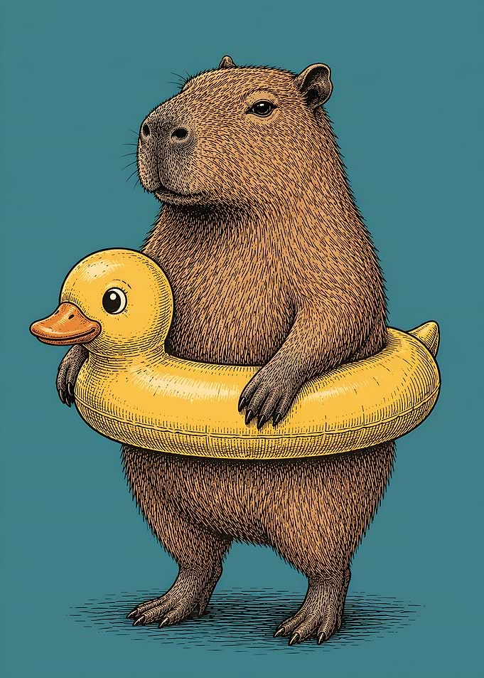 Capybara with Rubber Duck Float